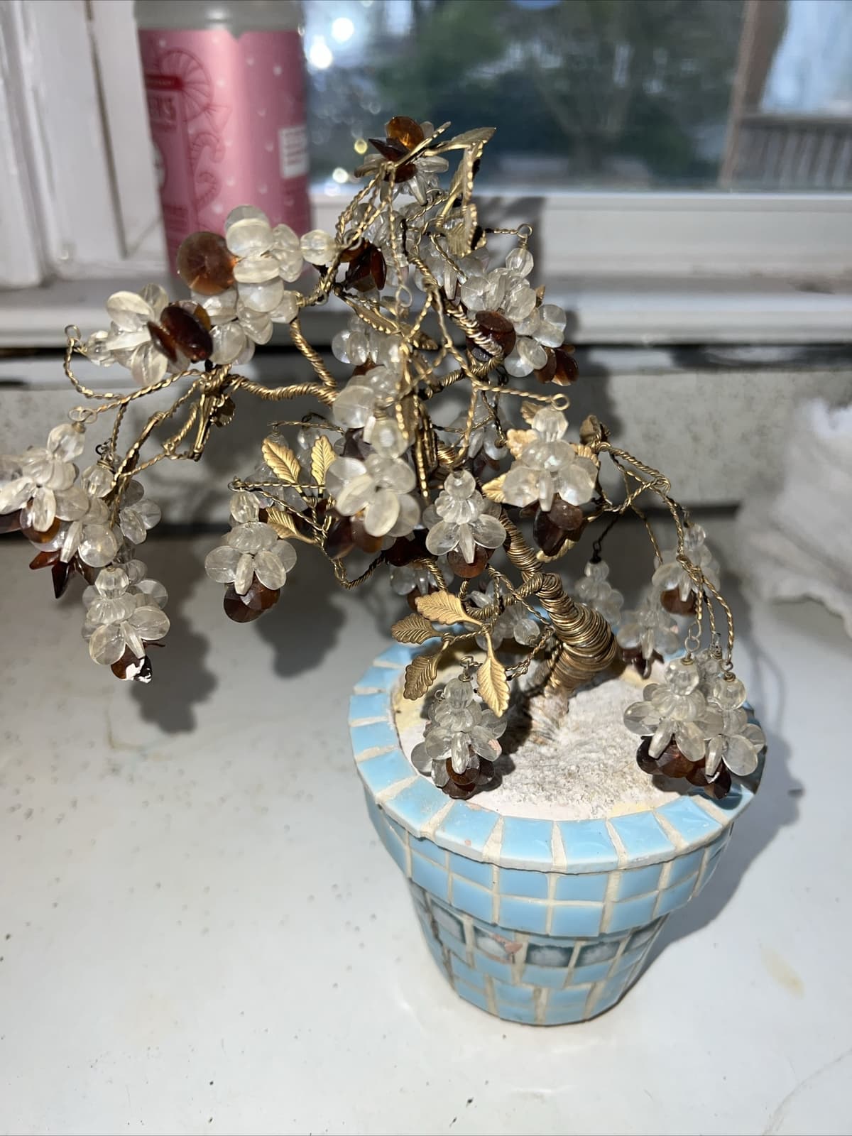 Vintage Tree  Chinese Beaded In Pot 9 “ High 2