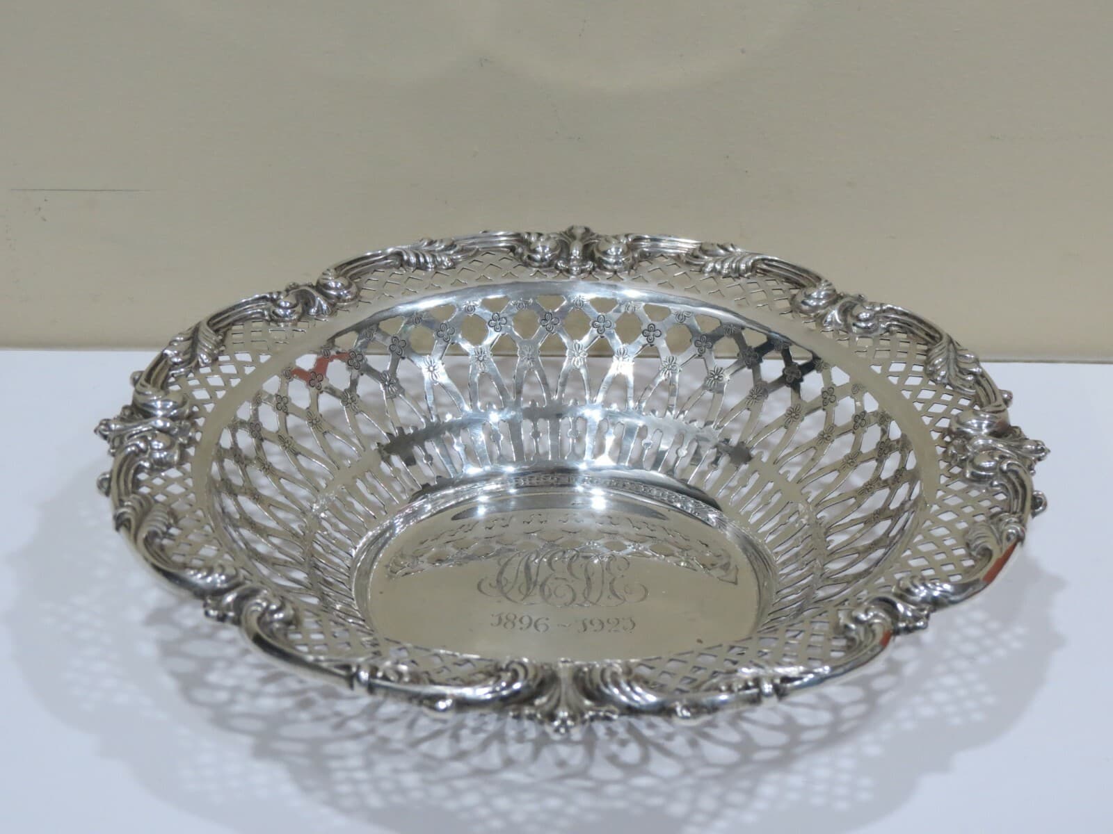 ANTIQUE BLACK STARR FROST PIERCED STERLING SILVER BOWL, NEW YORK