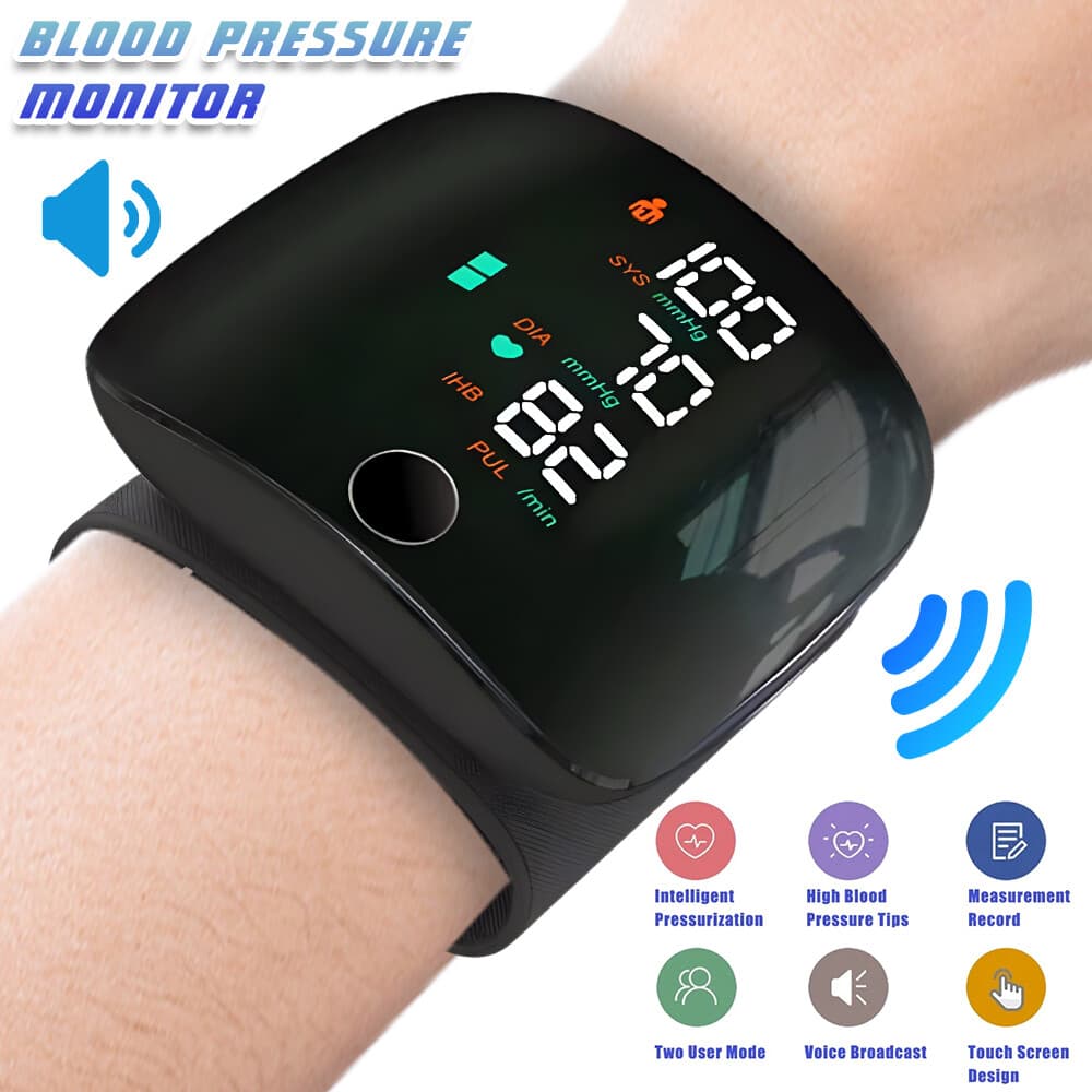 LED Blood Pressure Monitor Wrist Rechargeable Voice Broadcast Heart Rate Machine 2