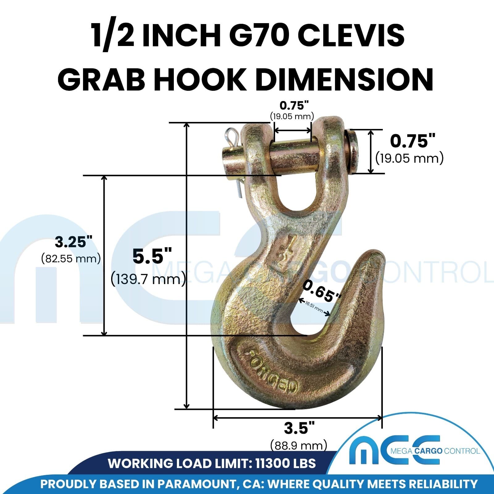 Heavy Duty G70 5/16" 3/8" 1/2" Tow Chain Clevis Grab Hook for Flatbed Trailer 3