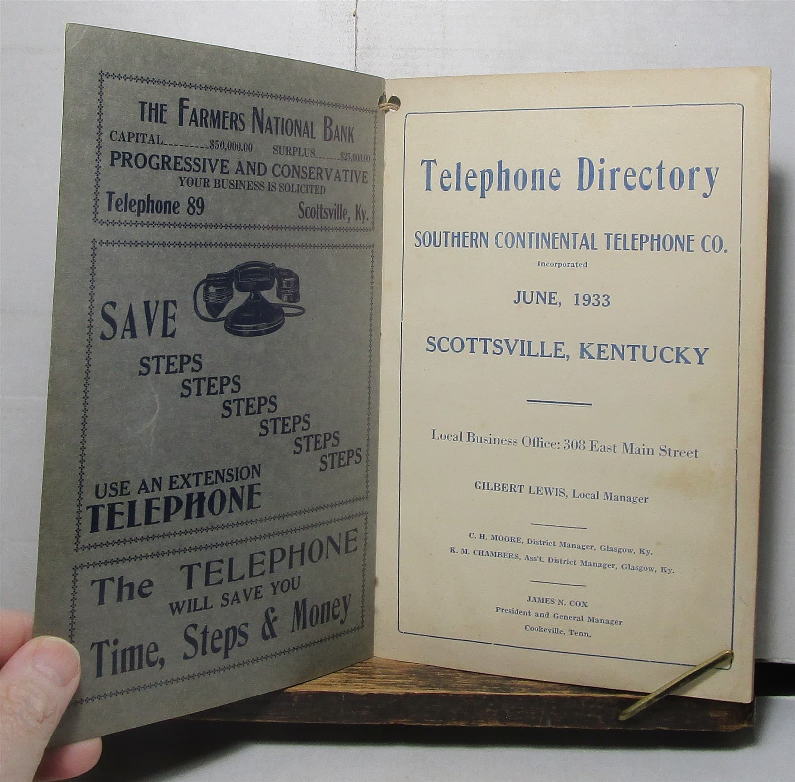 June 1933 Scottsville Kentucky telephone directory 3