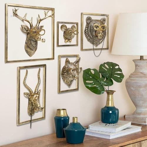  Animal Heads Wall Decor (5pcs, Includes Metal Frame) Resin Animals 5PCS 5