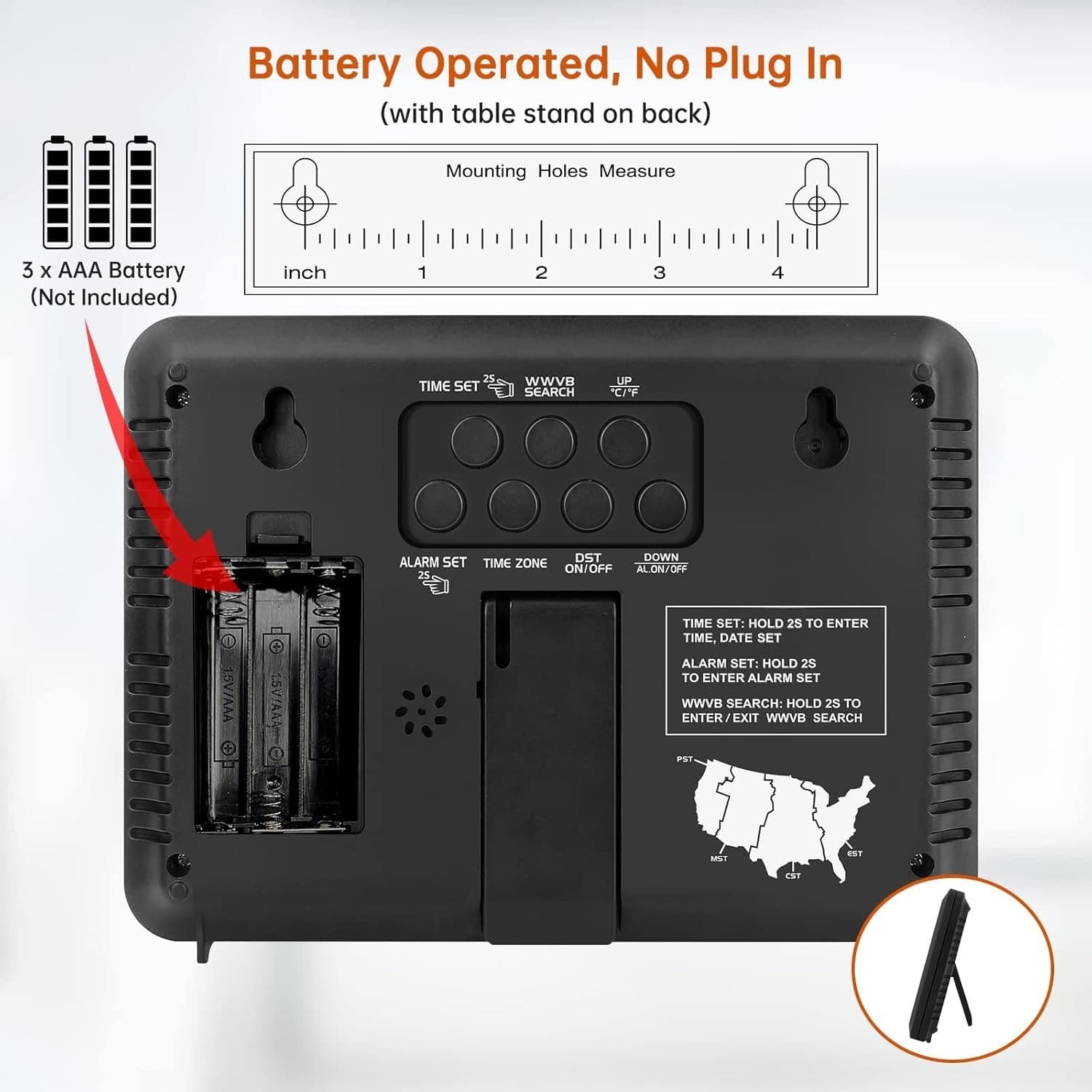 Atomic Wall Clock W Temperature, Humidity, Large Display, Battery Operated,Alarm 4