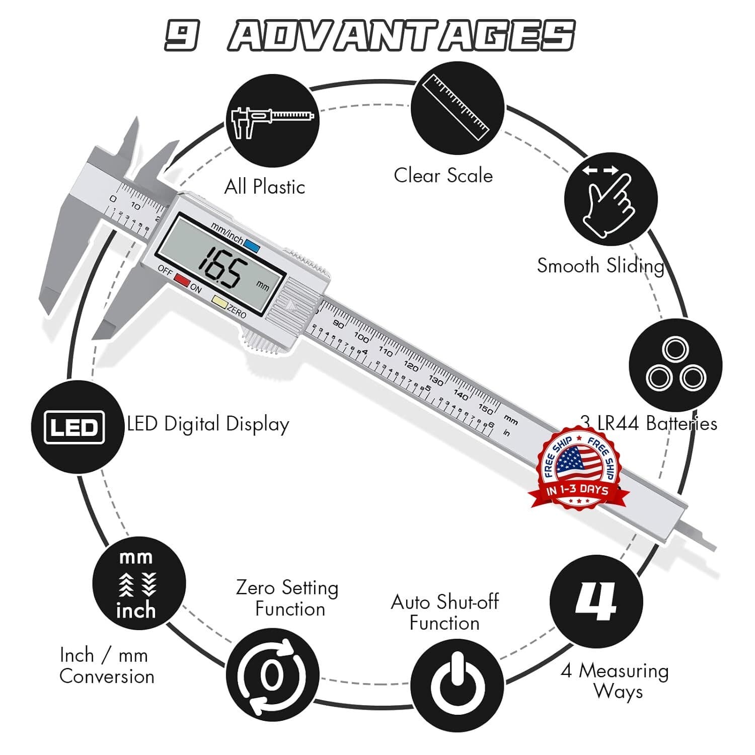 Calibre Digital Acero Inoxidable Calibrador Pie de Rey Con Pantalla LCD, 0-6" 4