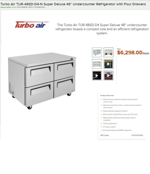 2023 Turbo Air TUR-48SD-D4-N Super Deluxe 48" 4Drawers Undercounter Refrigerator 2