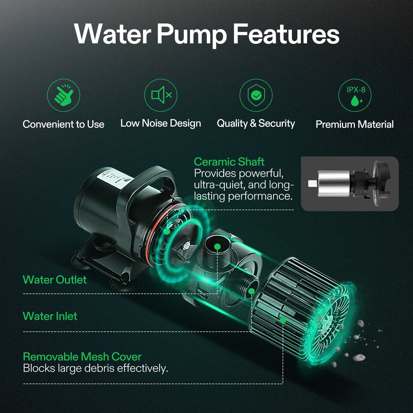 VIVOSUN Aquarium Submersible Water Pump Power Hydroponic Fountain Pond Fish Tank 4