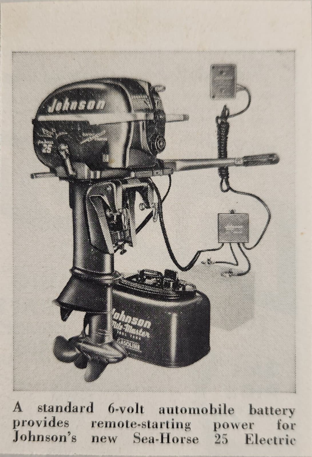 1954 Magazine Photo New Johnson Sea-Horse 25 Outboard Electric Battery Start