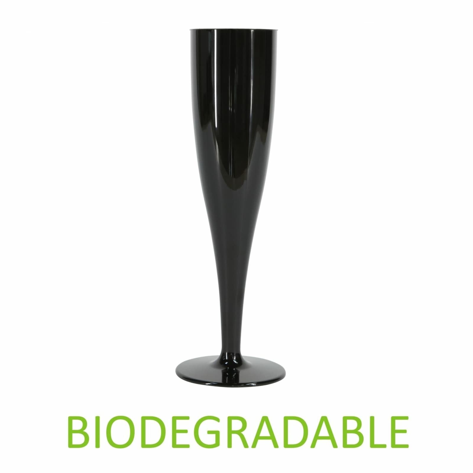 100 x Black Prosecco Flutes 175ml Champagne Glasses Biodegradable Plastic Pack 5