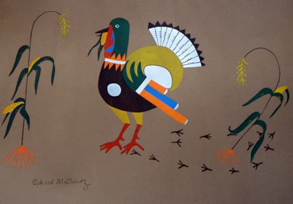 Richard Martinez 1930s NATIVE AMERICAN LITHOGRAPH "Turkey With Maize"