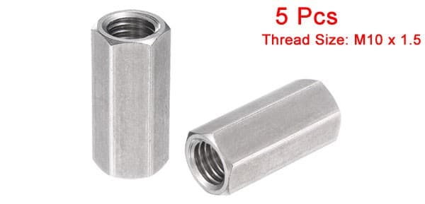 5pack M10 x 1.5-Pitch 30mm Length 304 Stainless Steel Metric Hex Coupling Nut 2