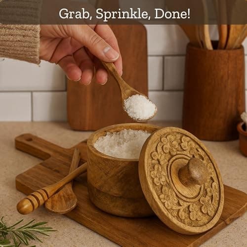  Salt Pepper Pinch Bowls, Vintage Salt Box Cellar with Wooden lid | Wood White 6