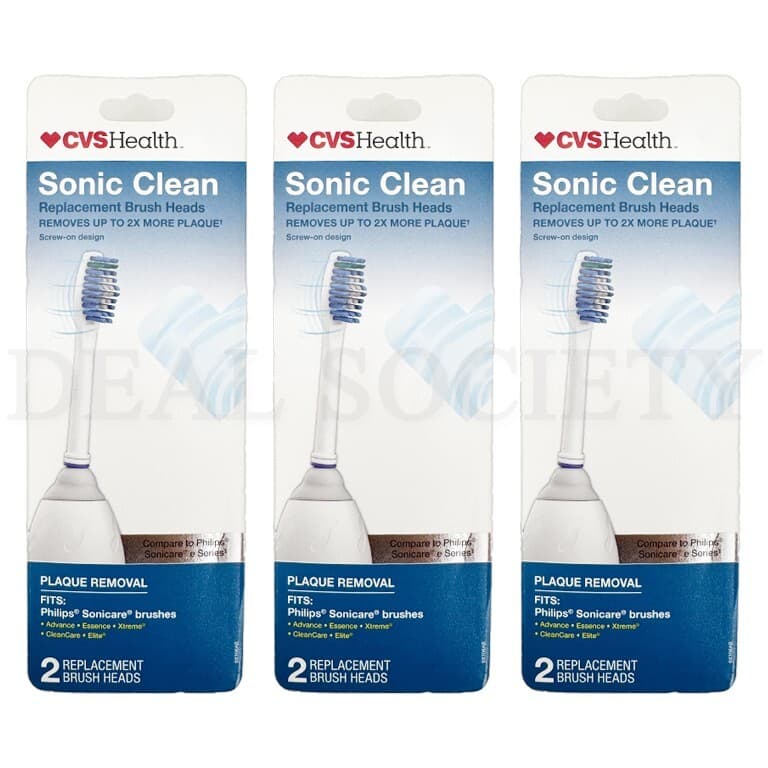 CVS Health Sonic Clean Replacement Brush Heads 2 Count Each Lot of 3