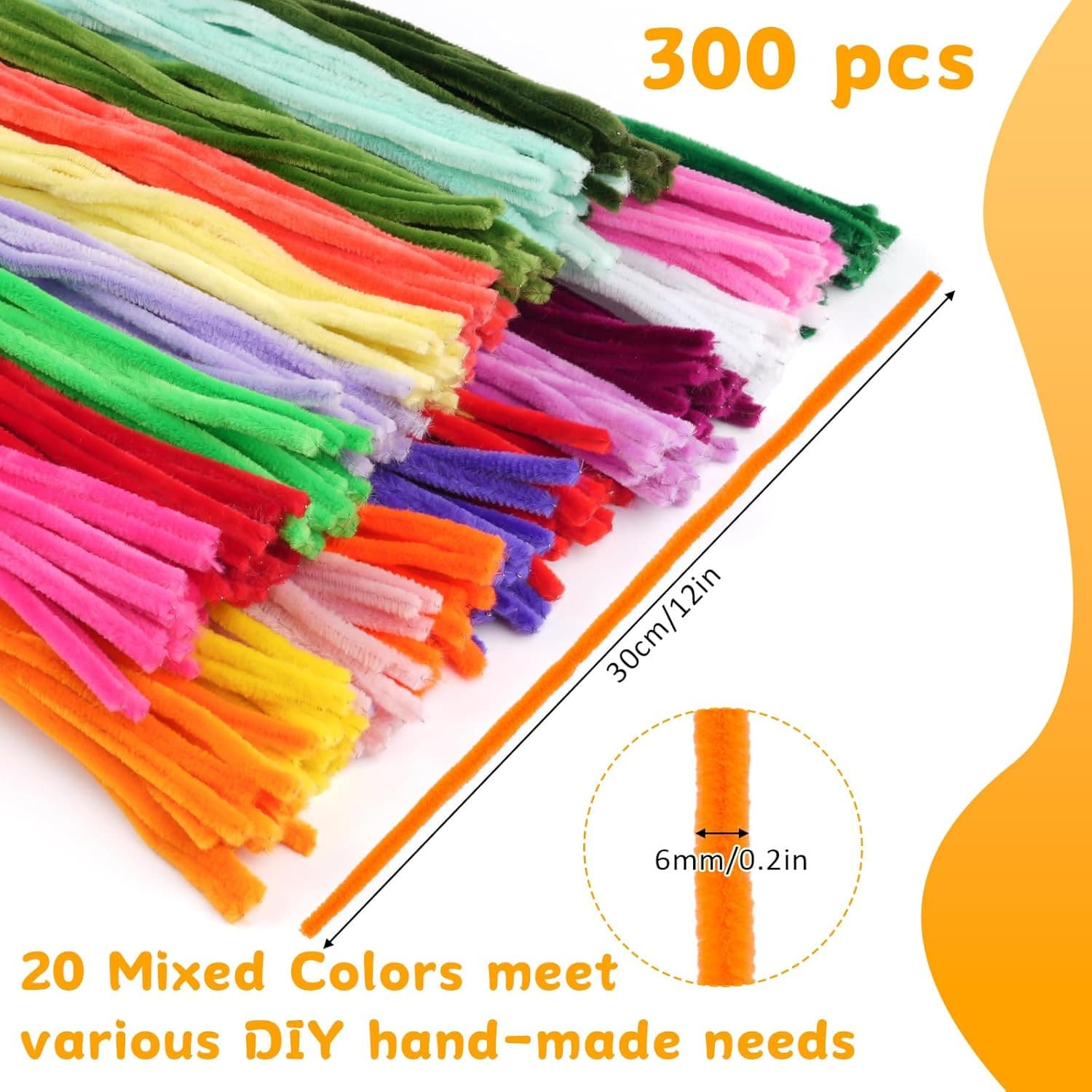 300 PCS Pipe Cleaners, Multi-Color Chenille Stems, Pipe Cleaners Craft, 20 Assor 2
