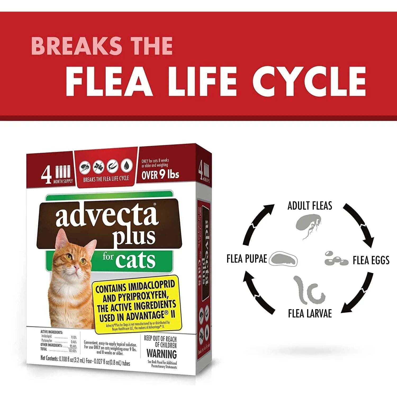 Advecta Plus Flea Protection Squeeze-On for Cats Over 9lbs 4CT 4