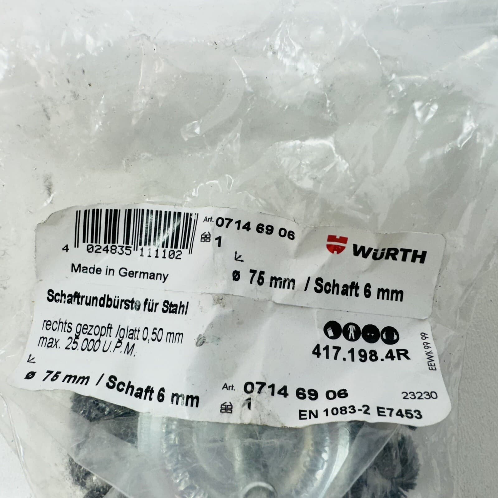 2 Pack - Wurth WIRE BRUSH W/SHANK RIGHT BRAID 75MM (3Inch).  Made in Germany 3