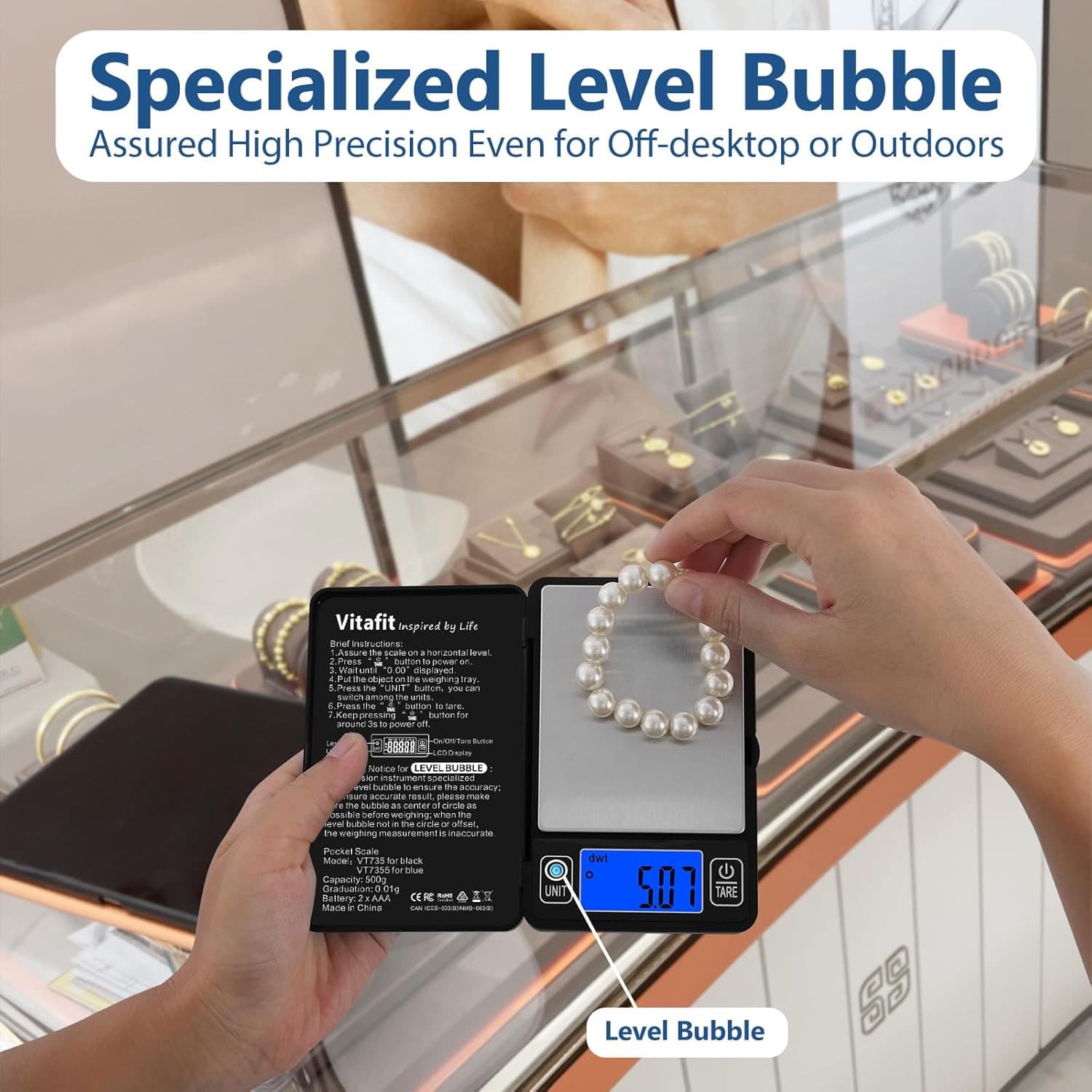 500G Digital Gram Scale in 0.01G, High Accuracy Assured by Built-In Level Bubble 2