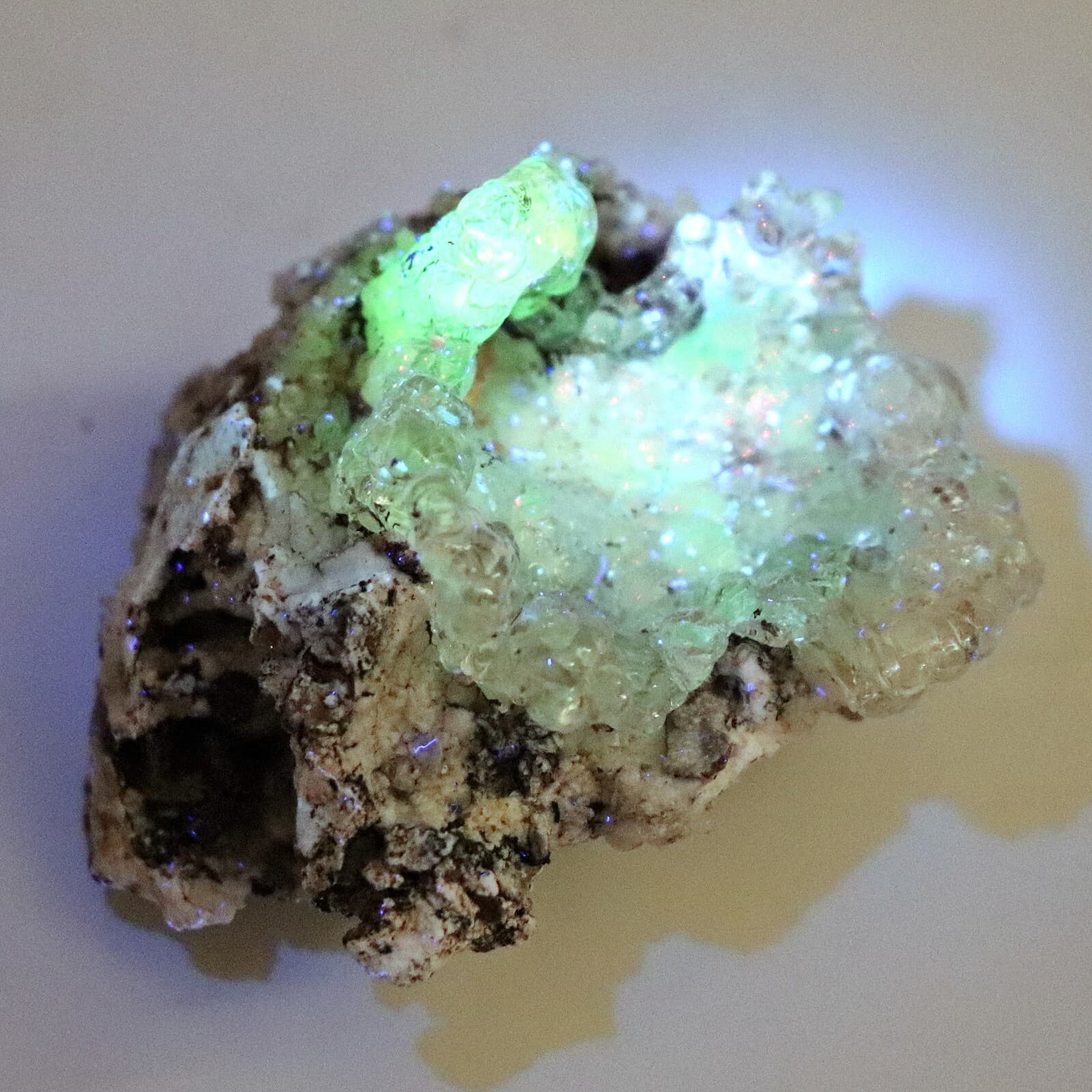 Fluorescent Mineral Specimen: Hyalite Opal and Chalcedony from Mexico (OPA41)