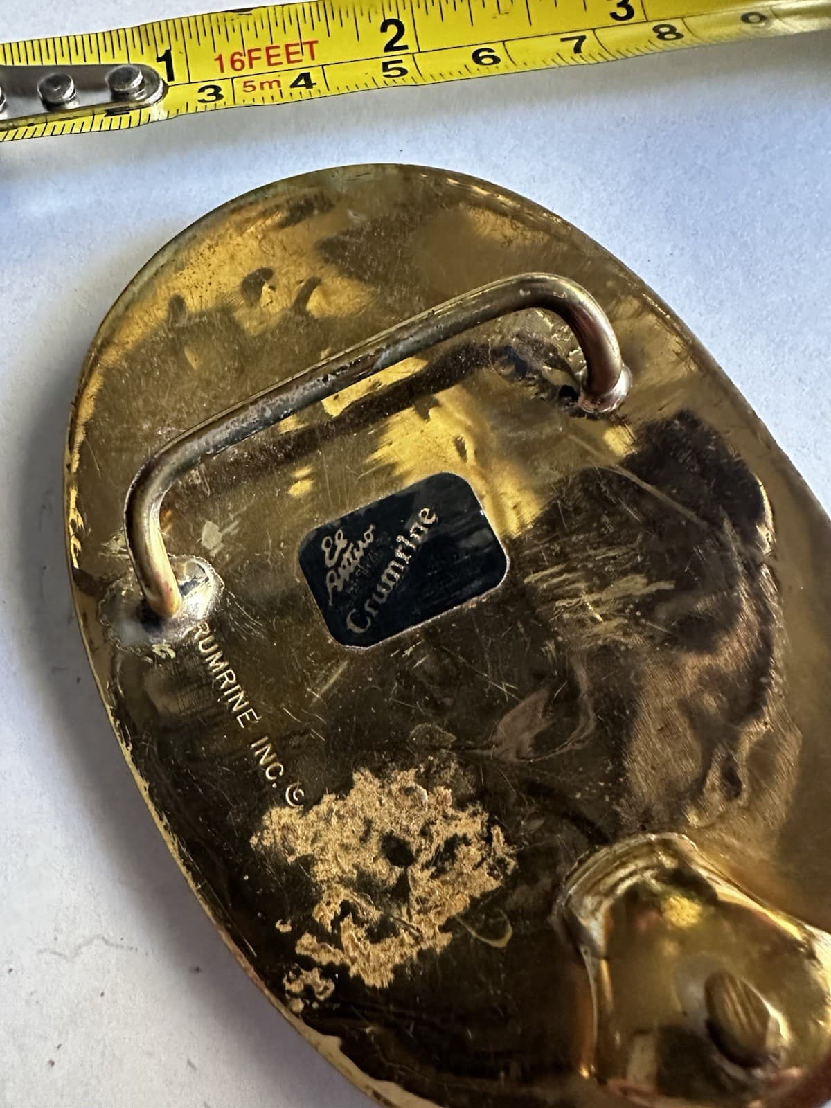 VTG Crumrine Horse Western Cowboy Gold & Silver Belt Buckle Paint Pinto USA 70's 3