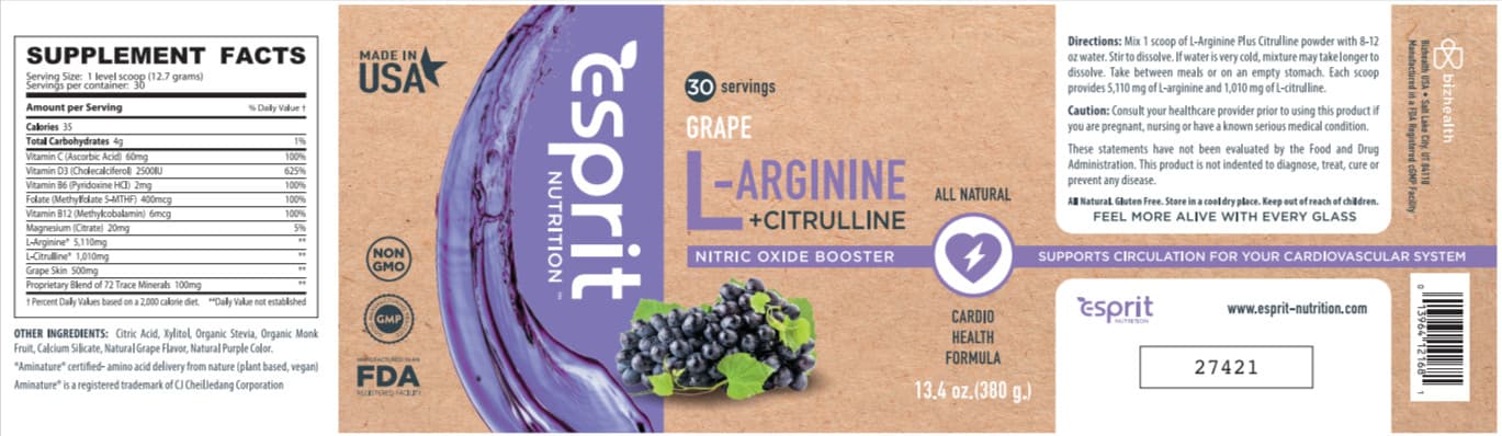 6 bottles Of L Arginine Plus L- Citrulline Grape Flavor with 5-MTHF Methlyfolate 3