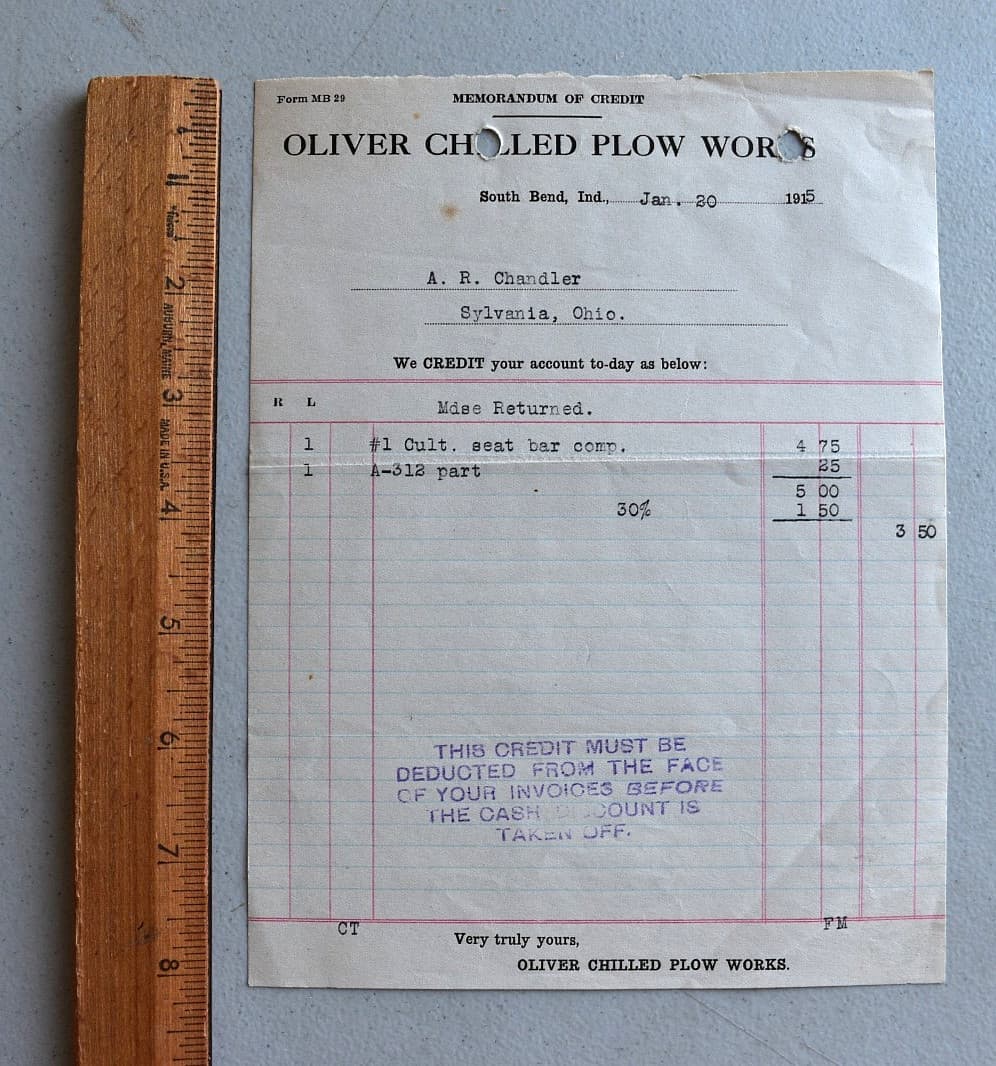 Oliver Chilled Plow Works Vintage 1915 Store Adv. Letterhead South Bend Indiana 3