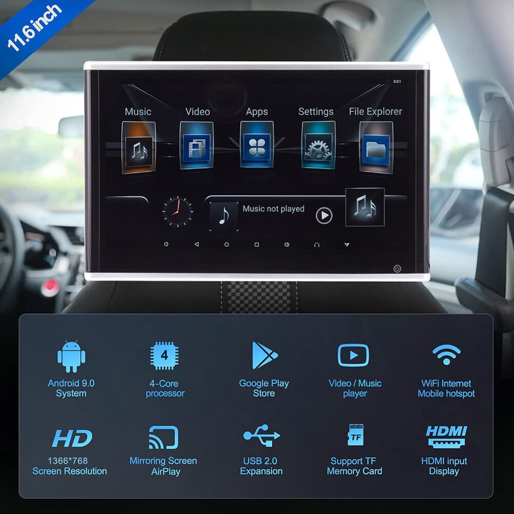 11.6in Android 9.0 Headrest Monitor Video Player for Car TV Touch Screen WiFi US