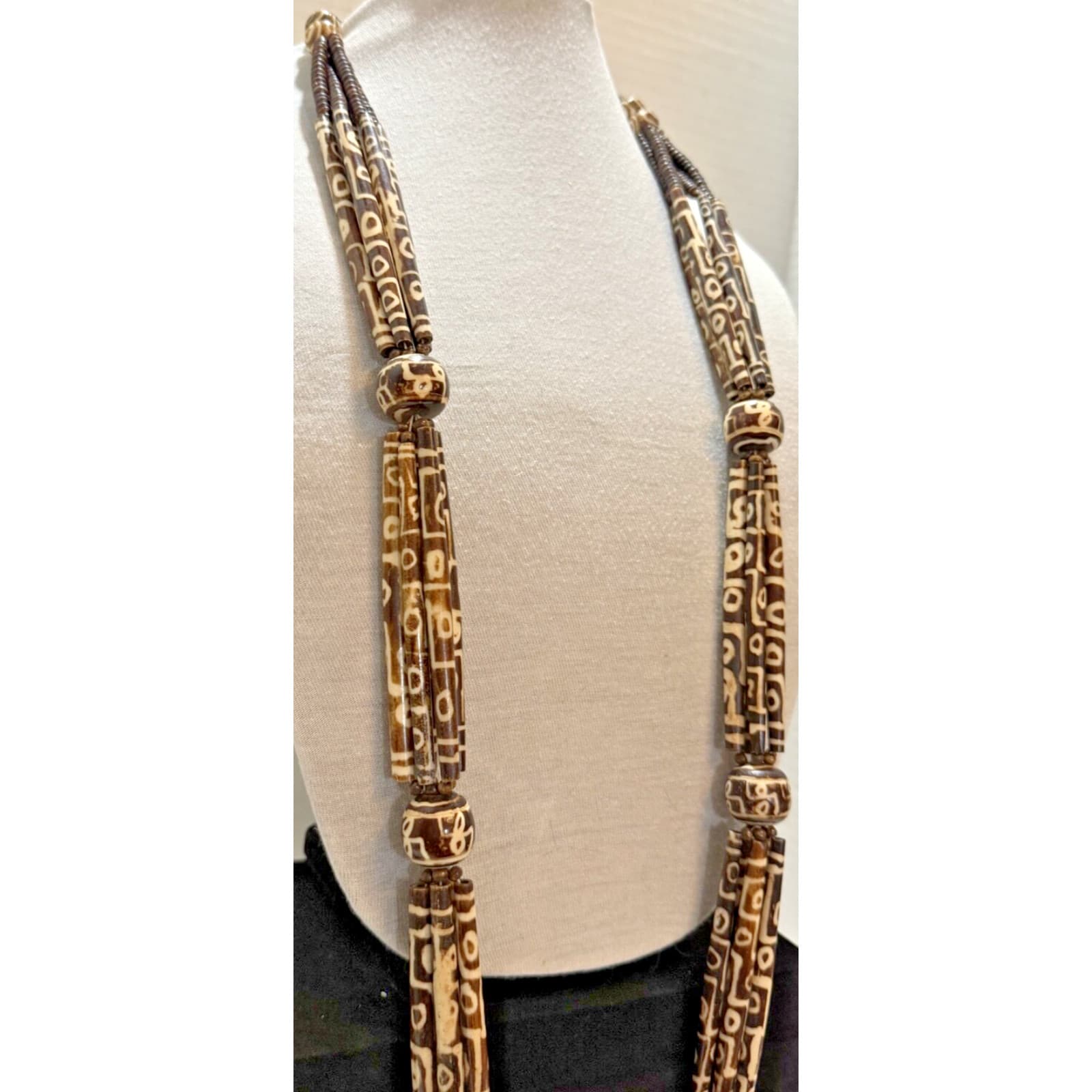 Antique 1850-1900 African Cow Batik Bone Disc Bead Ceremonial Necklace 24" Long 2