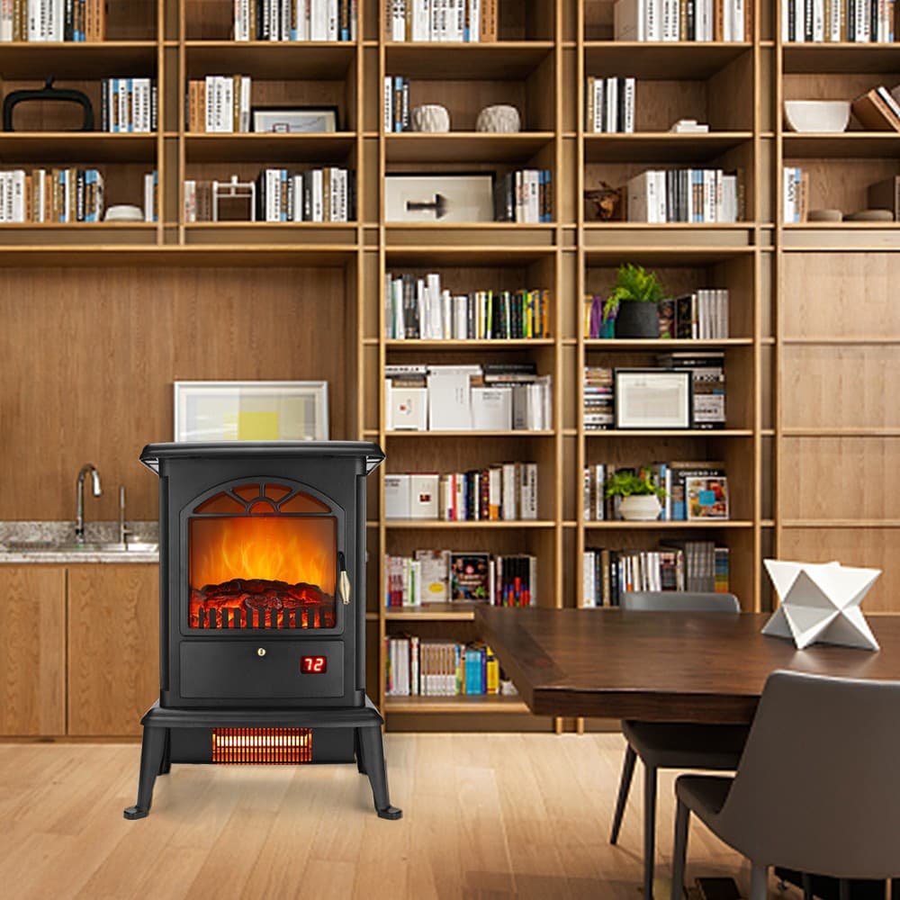 Electric Fireplace Stove,1500W Infrared Heater with 3D Realistic Flame & Remote 6