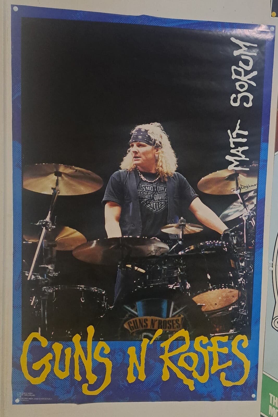 Rare 1991 MATT SORUM poster,Guns & Roses Poster, Original, 34"x22",Yamaha Drums