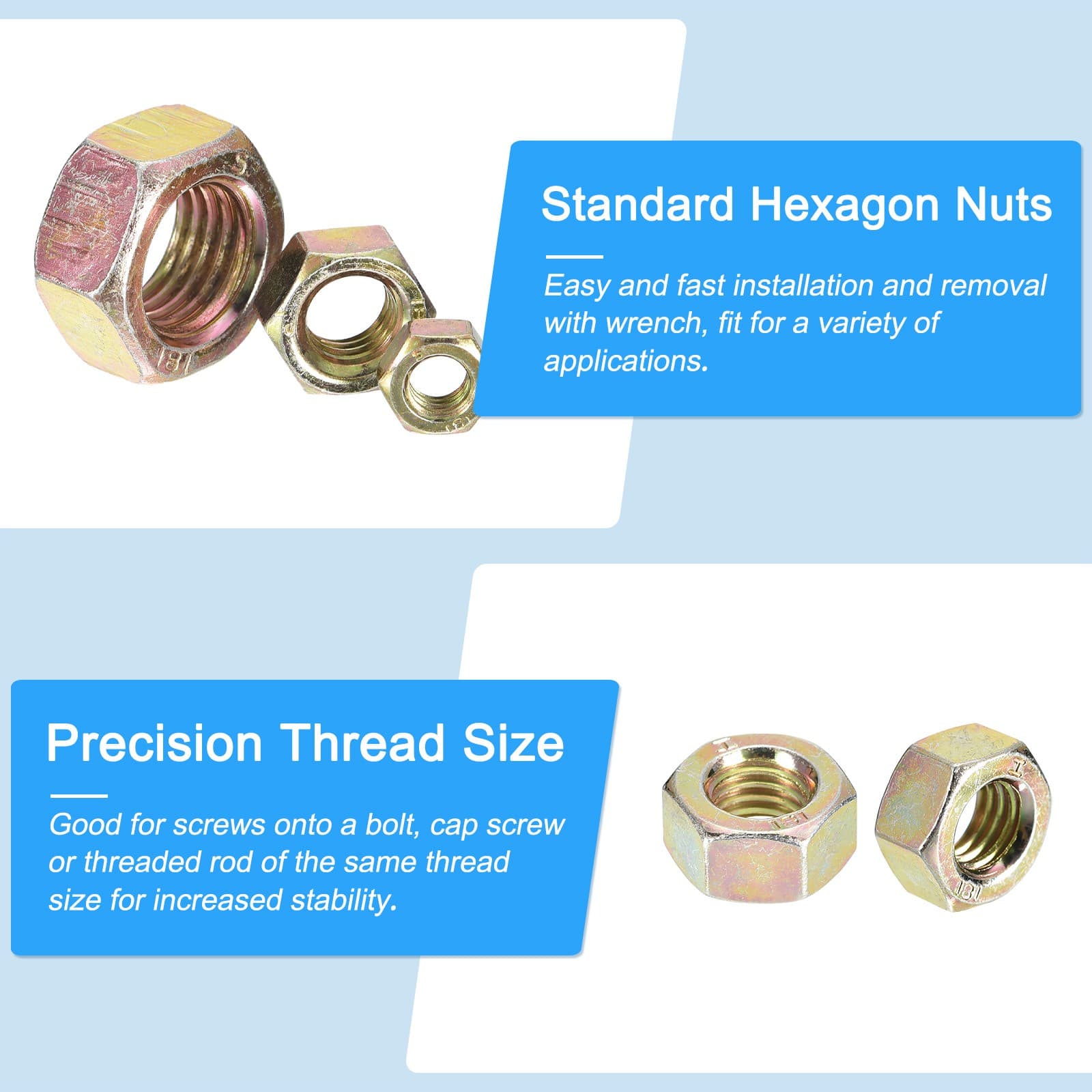 Hex Nuts (M16x2mm) 10Pcs Carbon Steel Metric Coarse Thread Zinc Plated 6