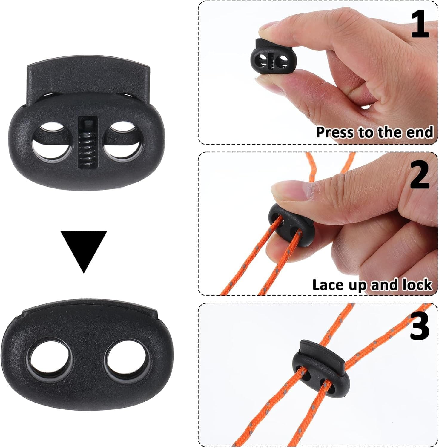 10Pcs Shoe Lace Tie Locks, Plastic Elastic Cord Locks for Drawstrings Double Hol 3