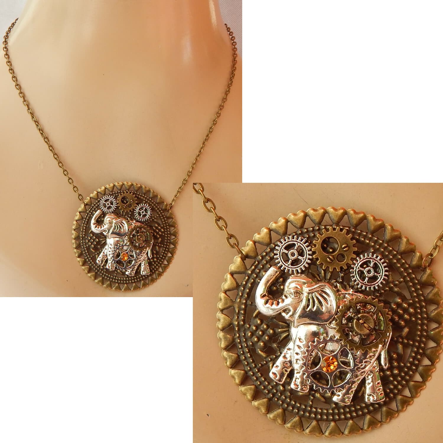 Steampunk Necklace Elephant Gold Pendant Cosplay Handmade NEW Fashion Chain 4