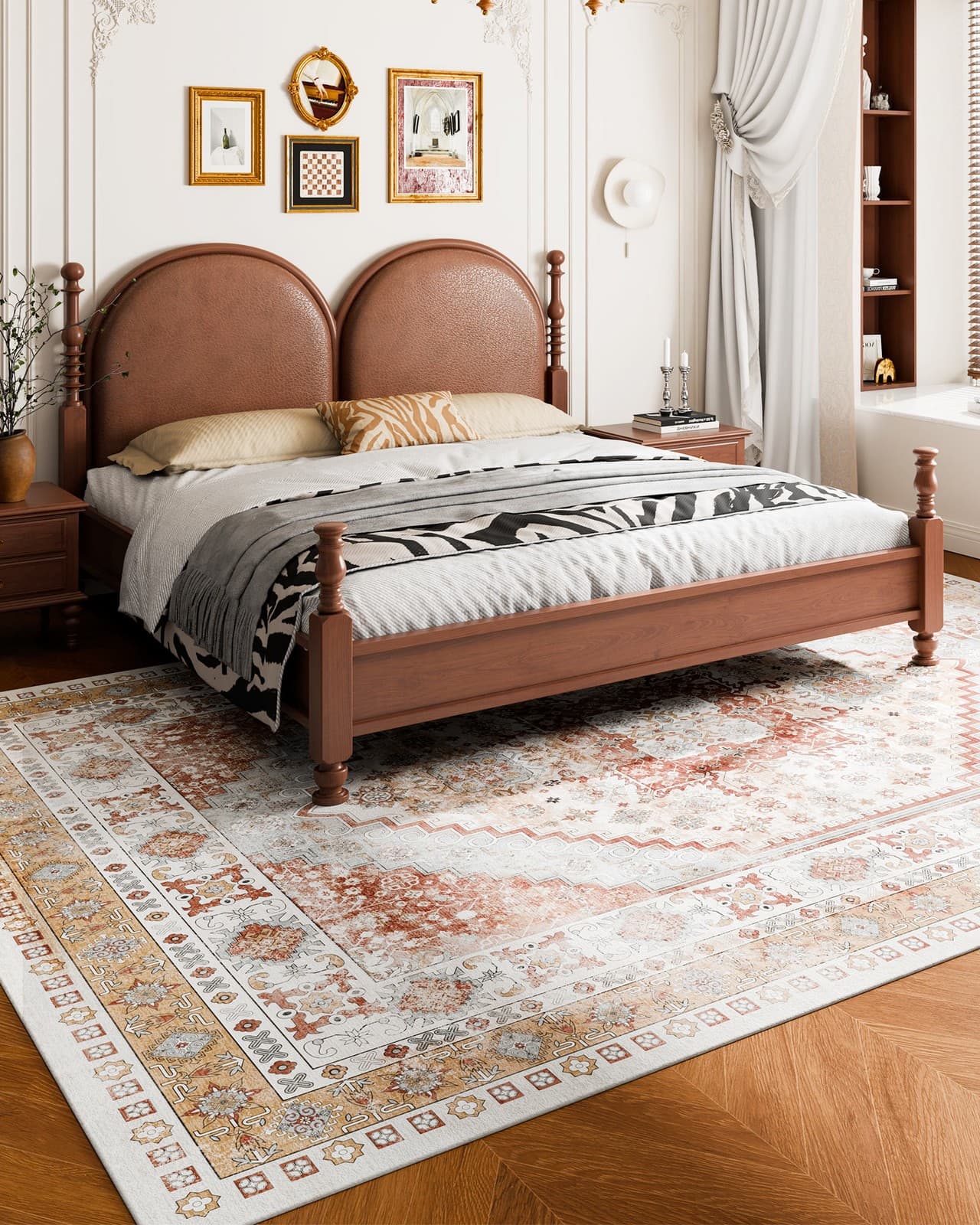 Uimoso Large Area Rug 9 x 12 ft Anti-Skid Floor Mat Vintage Brown Red 4