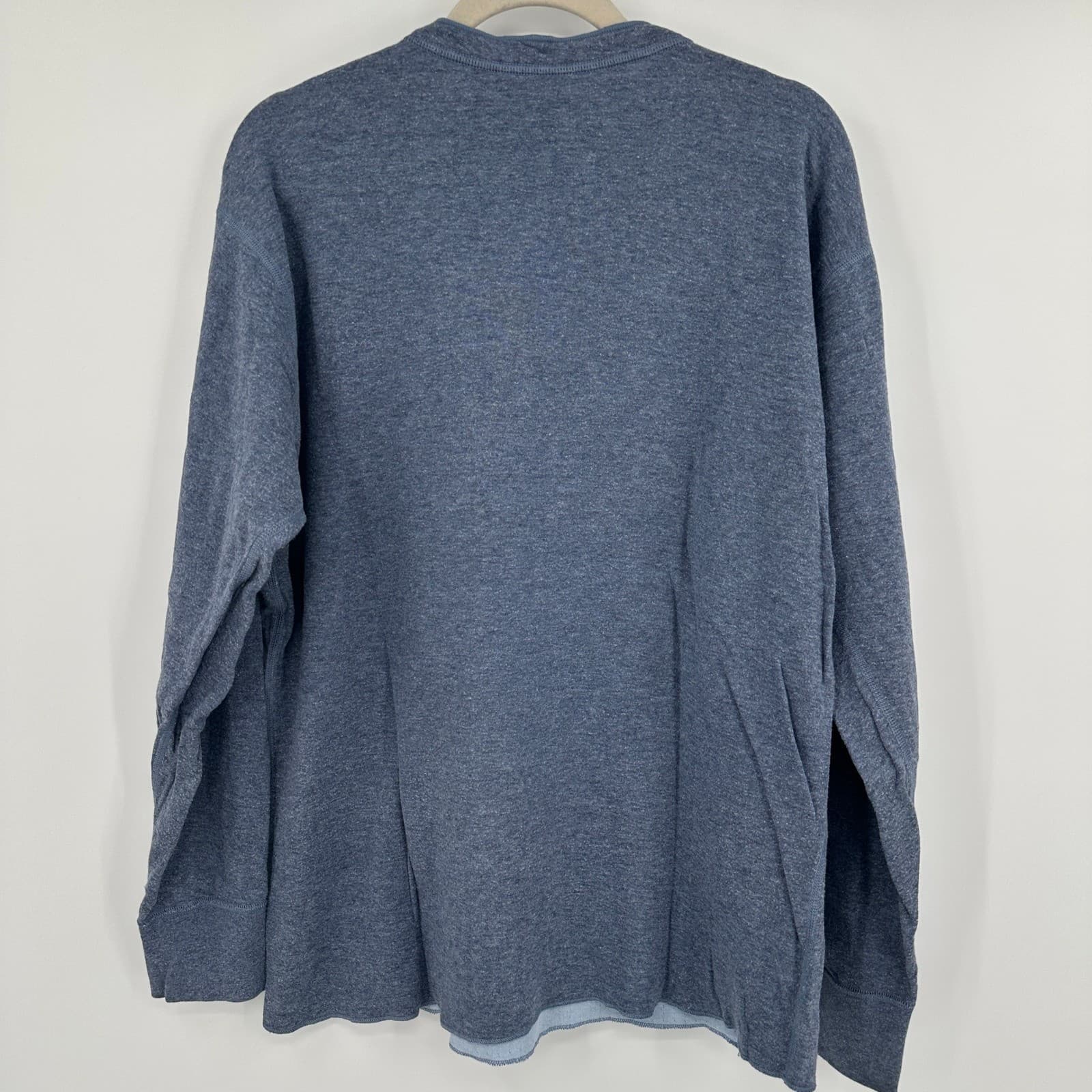 L.L.Bean Mens Henley Shirt Long Sleeve Blue Outer Layer Wool Blend Size Large 6
