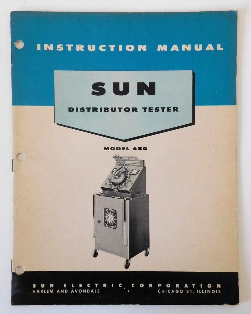 Original 1959 Instruction Manual SUN Electric Distributor Tester Model 680