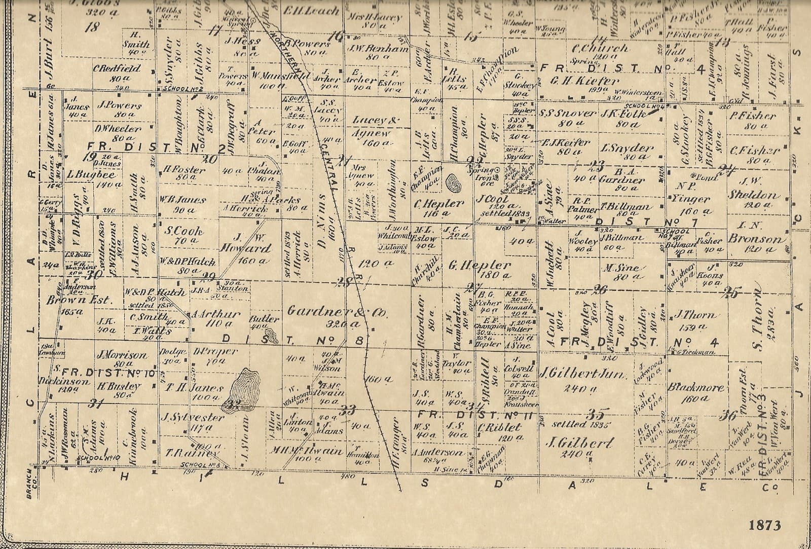Homer MI 1873 Map with Homeowners Names Shown 2