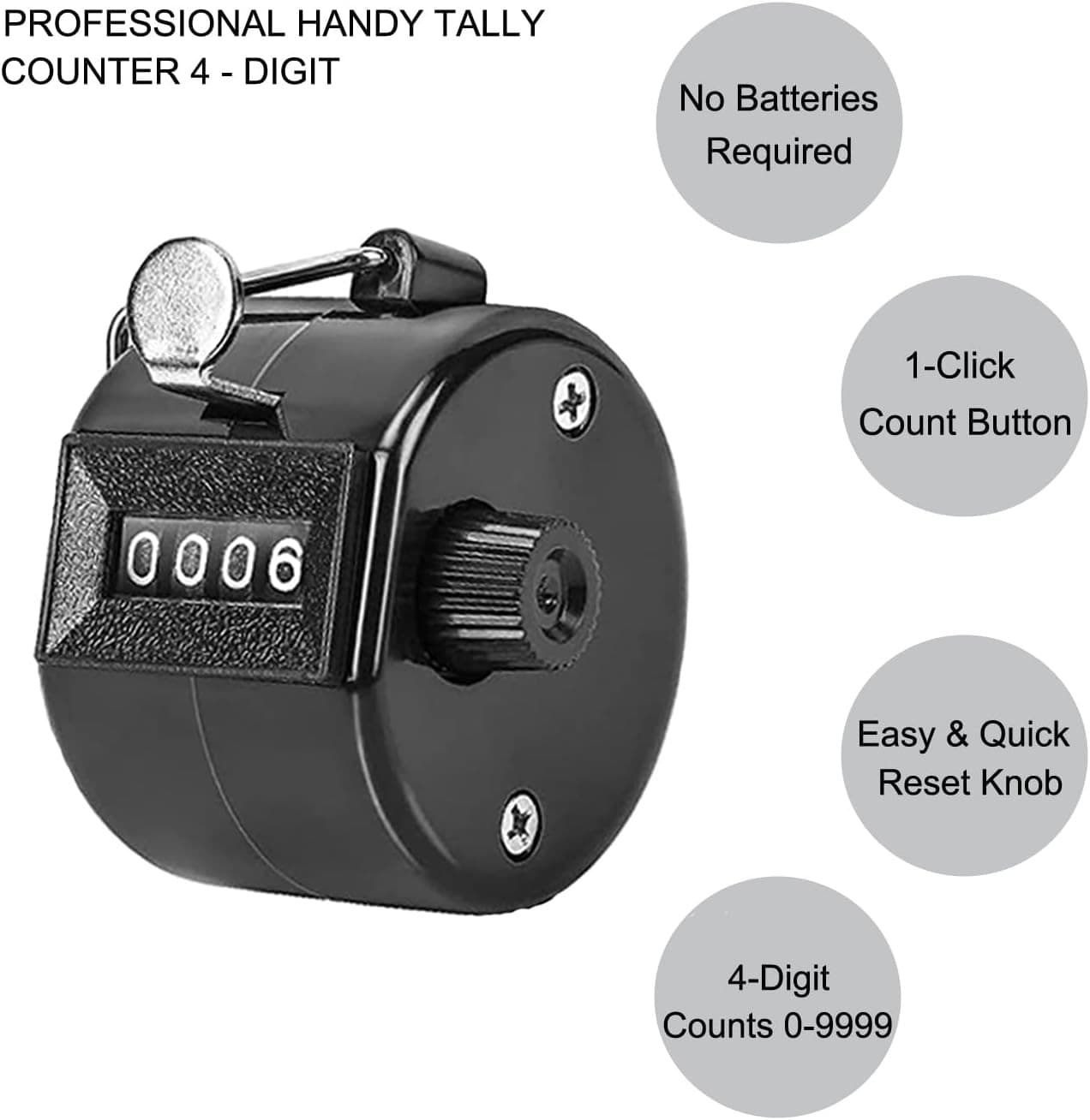 Clicker Counter Handheld Tally 4-Digit Number Black White Red  2