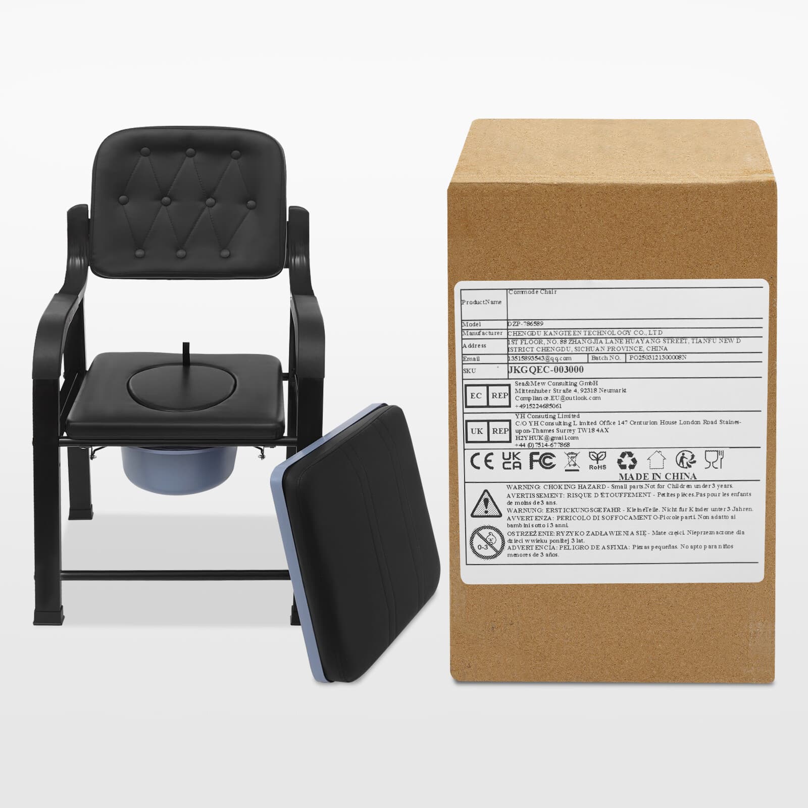 Bedside Toilet Chair w/28cm Bucket - 550lbs Capacity Floorstanding for Elderly 5