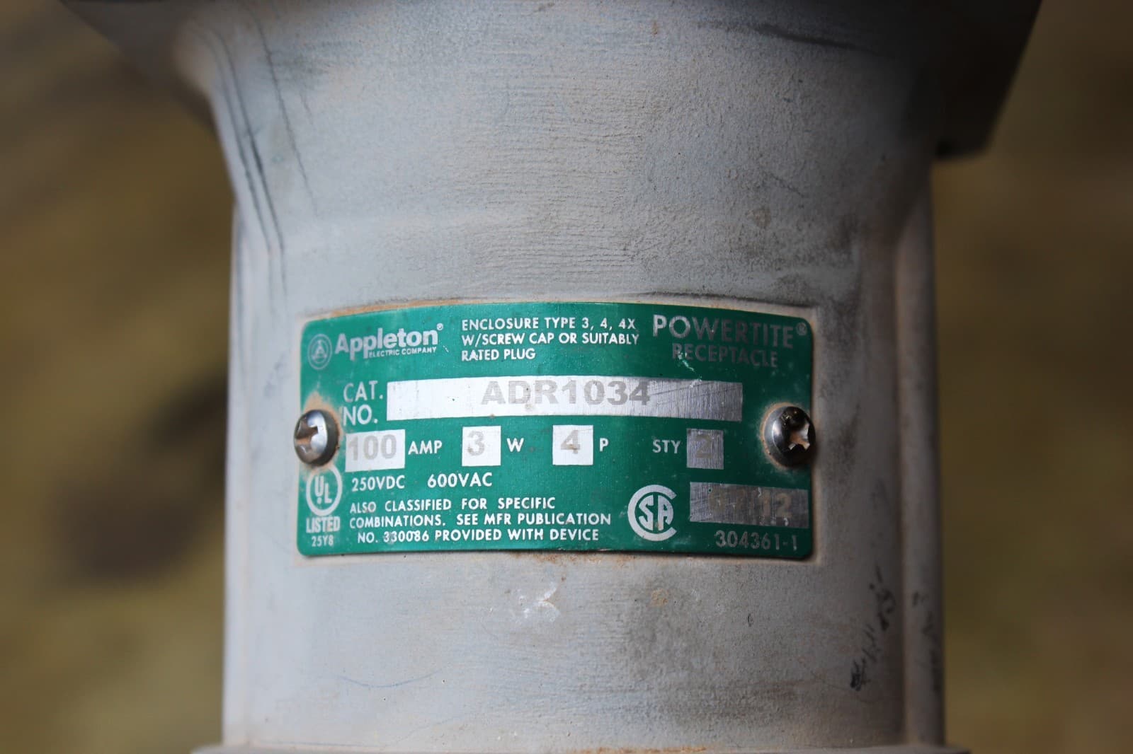 APPLETON ADR1034 100 AMP RECEPTACLE 3W 4P STYLE 2 4