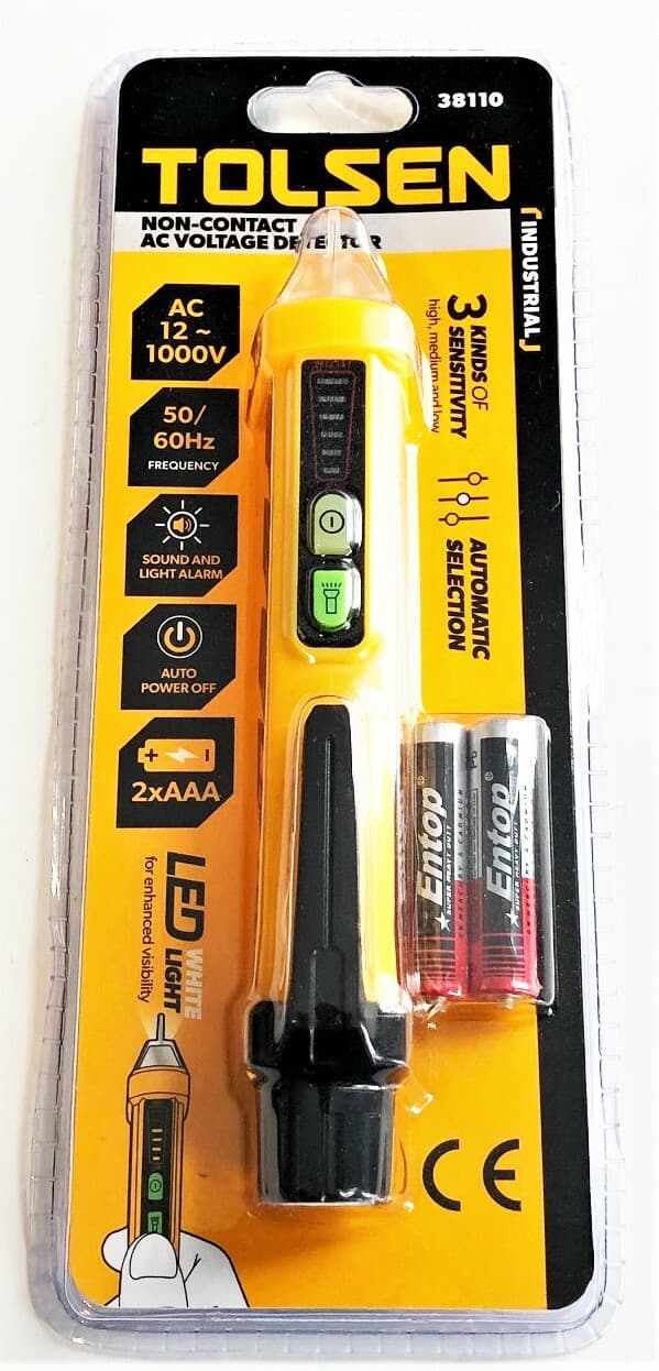 TOLSEN NON-CONTACT VOLTAGE DETECTOR WIRE TESTER PEN AC 12-1000V 115V 220V LED 3