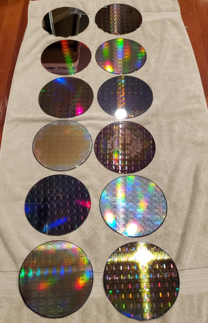 12 PC Lot Genuine Semiconductor Silicon 200mm 8" Wafers IC Chip Litho Design #LA 4