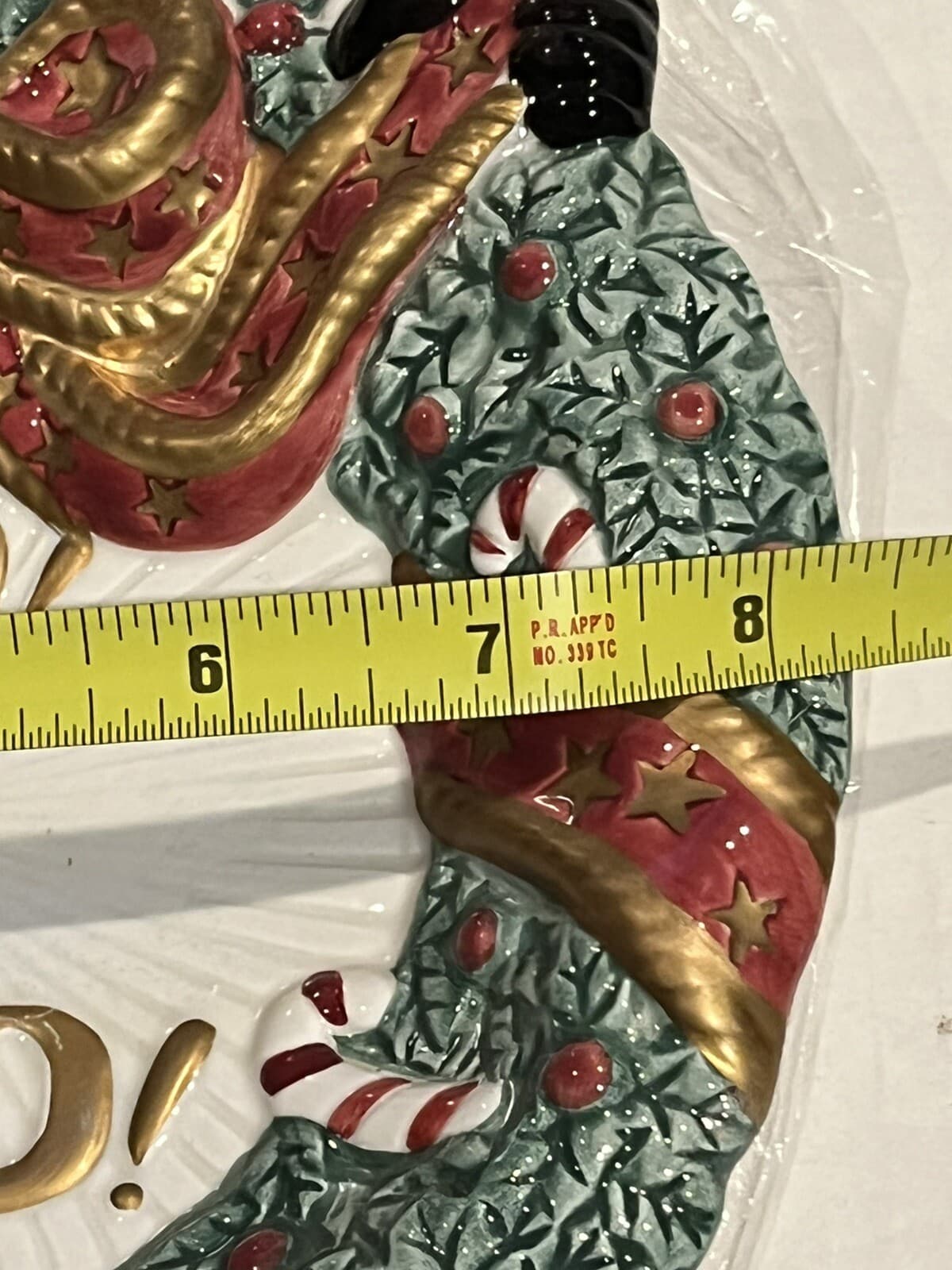 VTG Santa Canapé Plate Wreath Ho Ho Ho  8.25x9.75 ORIGINAL box Fitz And Floyd 5