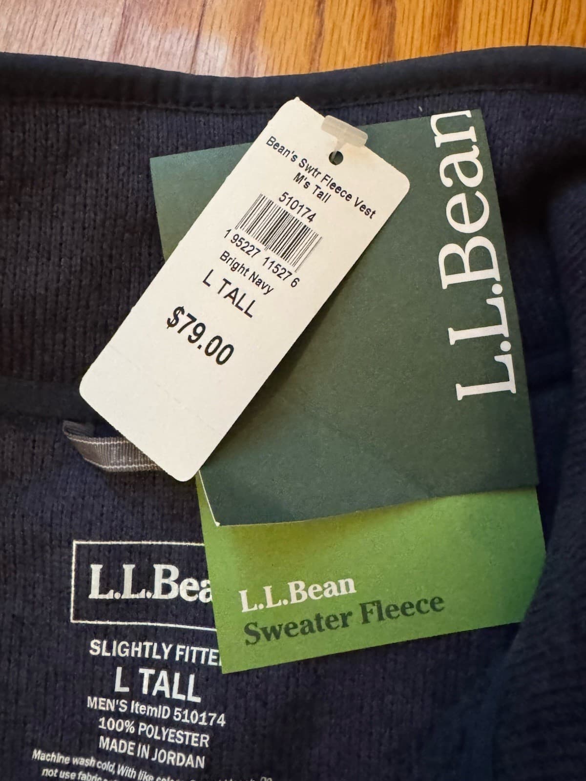 LL Bean Men's Large Tall NWT Sweater Fleece Vest Navy Blue Full Zip Pockets 6