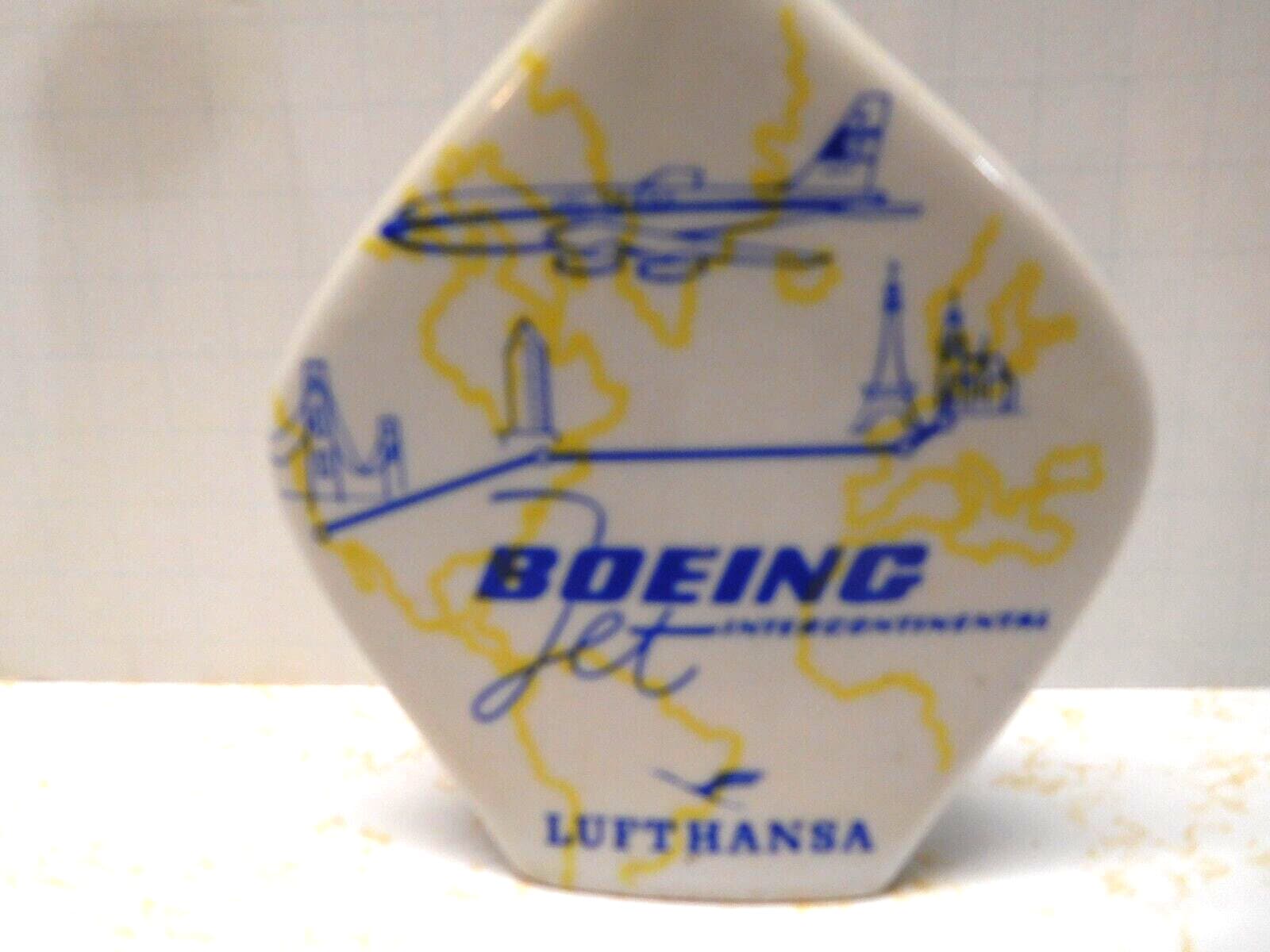 Rare Vintage Boeing Jet Intercontinential Lufthansa Ceramic Lithograph Bottle