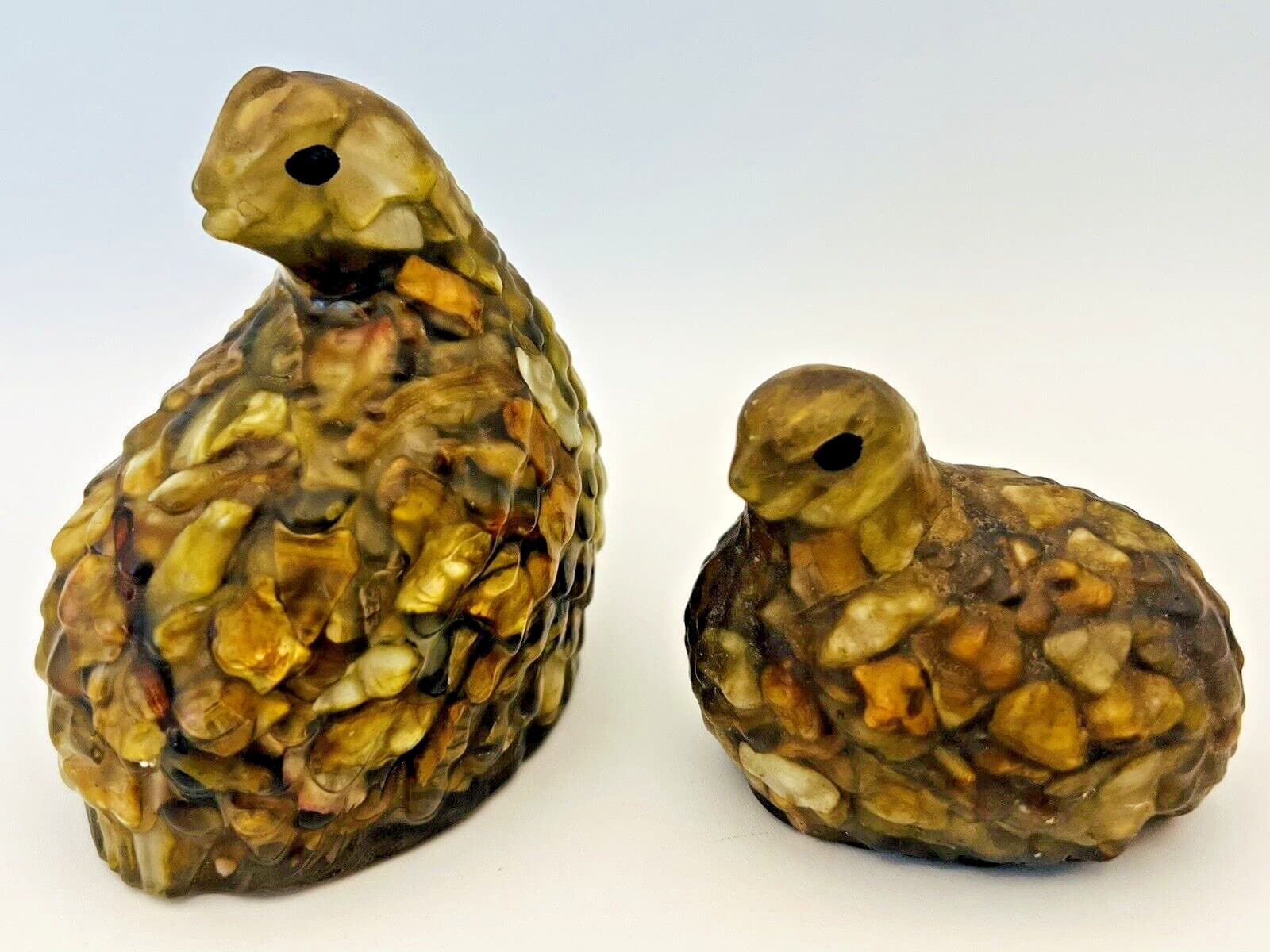 Vtg set of 2 Quail Mother of Pearl Vomit Bird Figurines Handmade Tennessee Shell 2