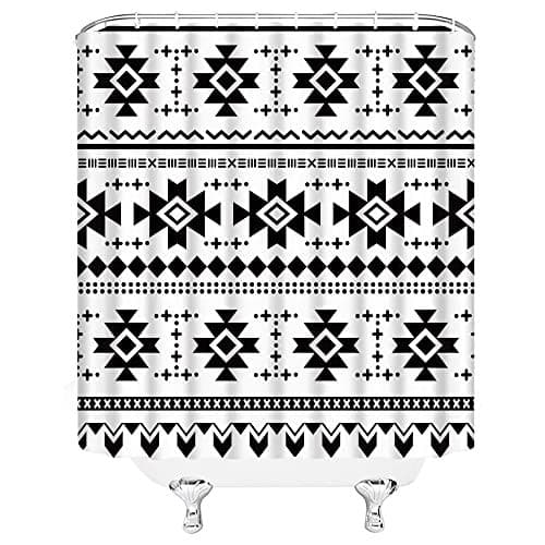 Aztec Shower Curtain Black White Geometric 70"W x 70"L (Pack of 1) White- 3