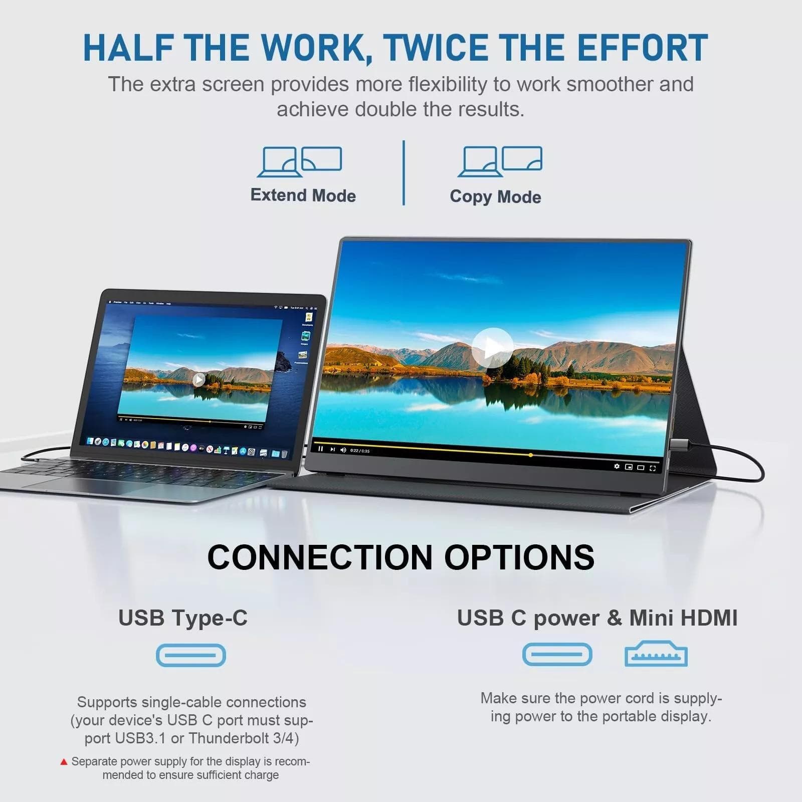 EVICIV 18.5" 100Hz Portable Monitor 400cd/m² Screen HDMI USB C 2000:1 Display US 5