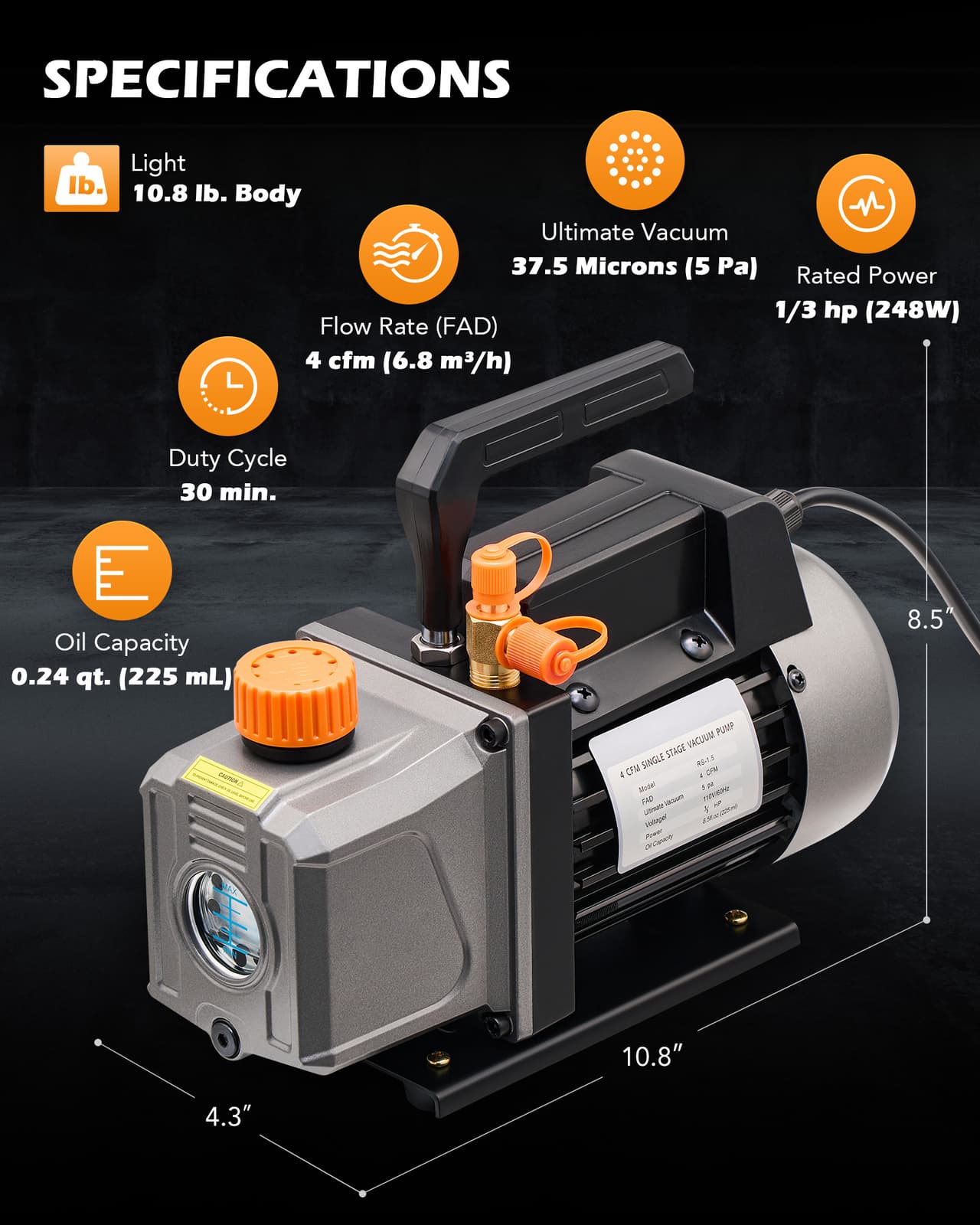 4CFM Vacuum Pump HVAC Refrigeration AC Manifold Gauge Set Leak Detector Bag 4