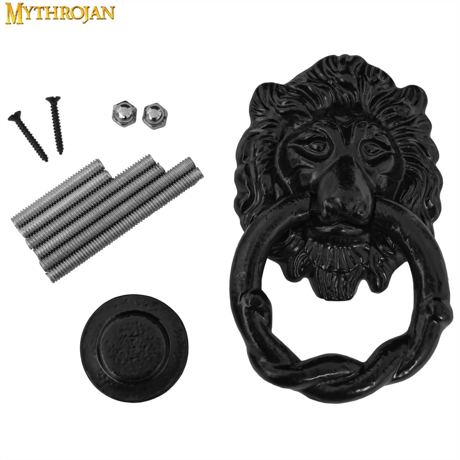 Lion Door Knocker Hook CastIron Rustic Home Entrance Decoration Round Ring Black 4