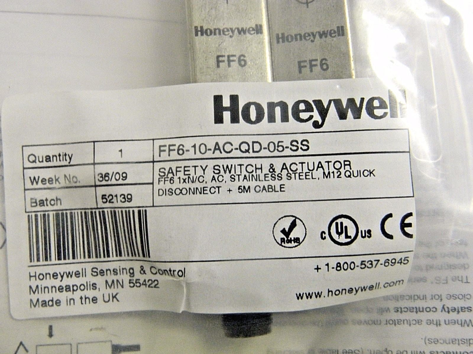Honeywell Stainless Steel Noncontact Safety Limit Switch 230V 2A FF6-10-ACQD05SS 4