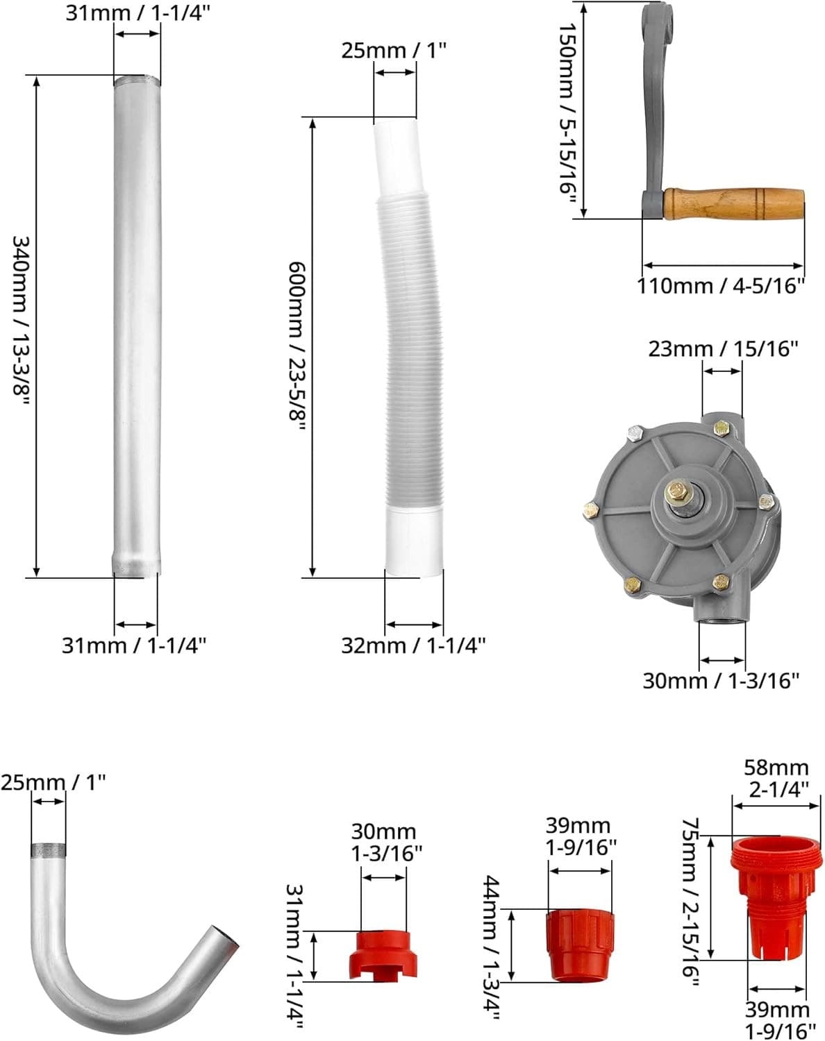 Aluminum Drum Rotary Hand Pump, Barrel Pump Hand Crank Oil Gas Barrel Drum Pump 6